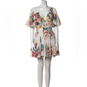 HEMANT & NANDITA White Mini Dress with Pink and Green Floral Print